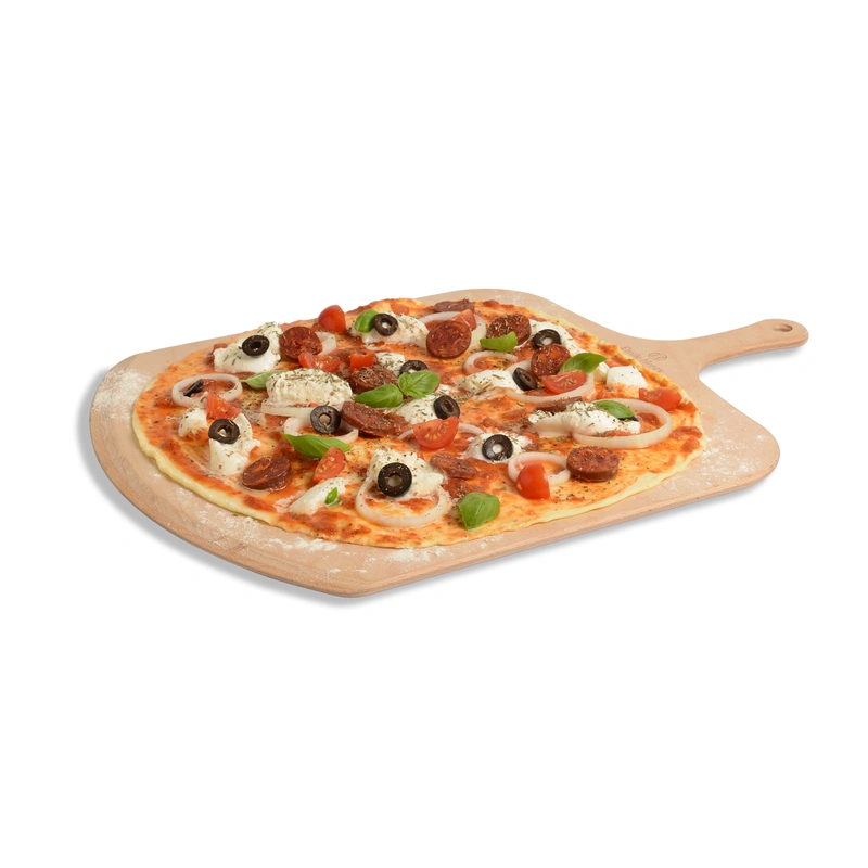Emile Henry - Zestaw do pizzy- gładki kamień 37cm plus drewniana łopatka 43x33x0.8cm