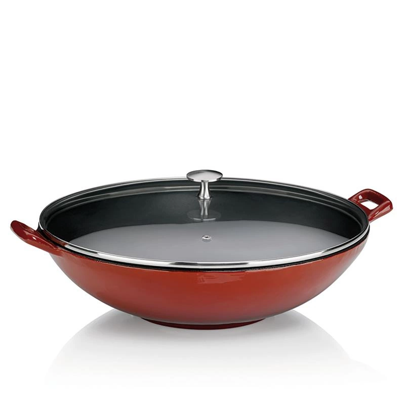 Kela - Wok żeliwny +pokrywa 4 l czerwony Calido