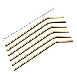 Cilio - stalowe słomki do napojów ze szczoteczką do czyszczenia, 6 szt., 22,5 cm, kolor złoty Steel Oro