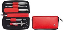 Zwilling - Zestaw podróżny Twinox – czerwone, skórzane etui, 5 elementów - Czerwony