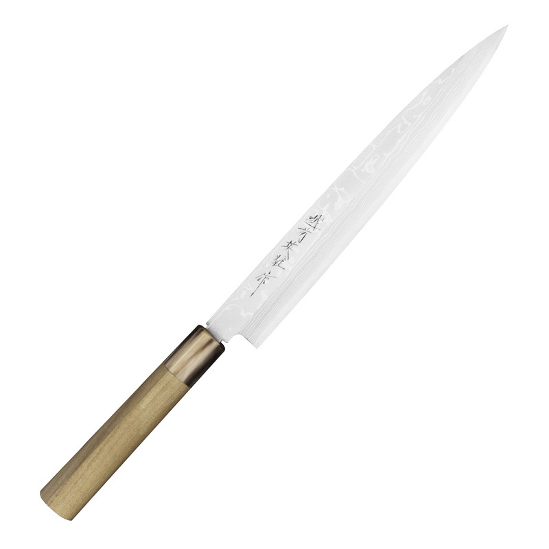 Hideo Kitaoka - Aogami#2 Satin Damascus Nóż Yanagiba 24 cm