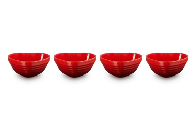 Le Creuset - Zestaw 4 Mini Miseczek Serce Wiśniowy