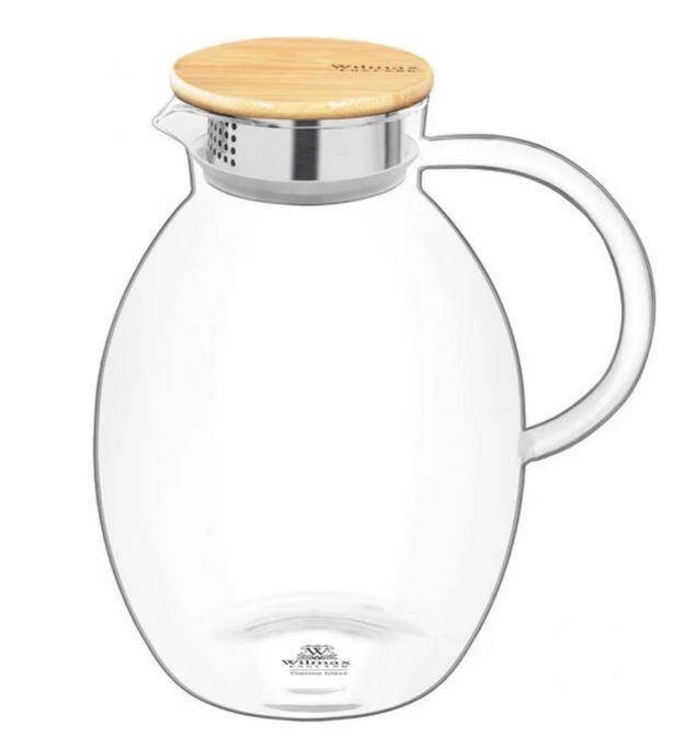 Wilmax - Dzbanek szklany do napojów 2,4 l Oval pokrywa bambusowa