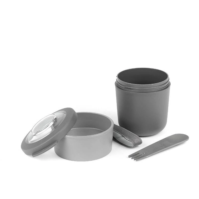 Amuse - pojemnik na jogurt 2 w 1 ze sztućcem i gumką szary