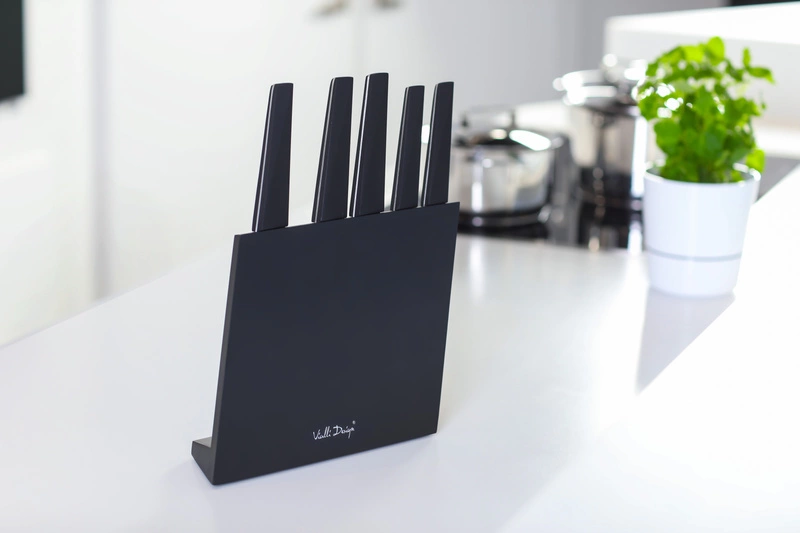 Vialli Design - Zestaw 5 noży w bloku VOLO z powłoką nieprzywierającą czarny