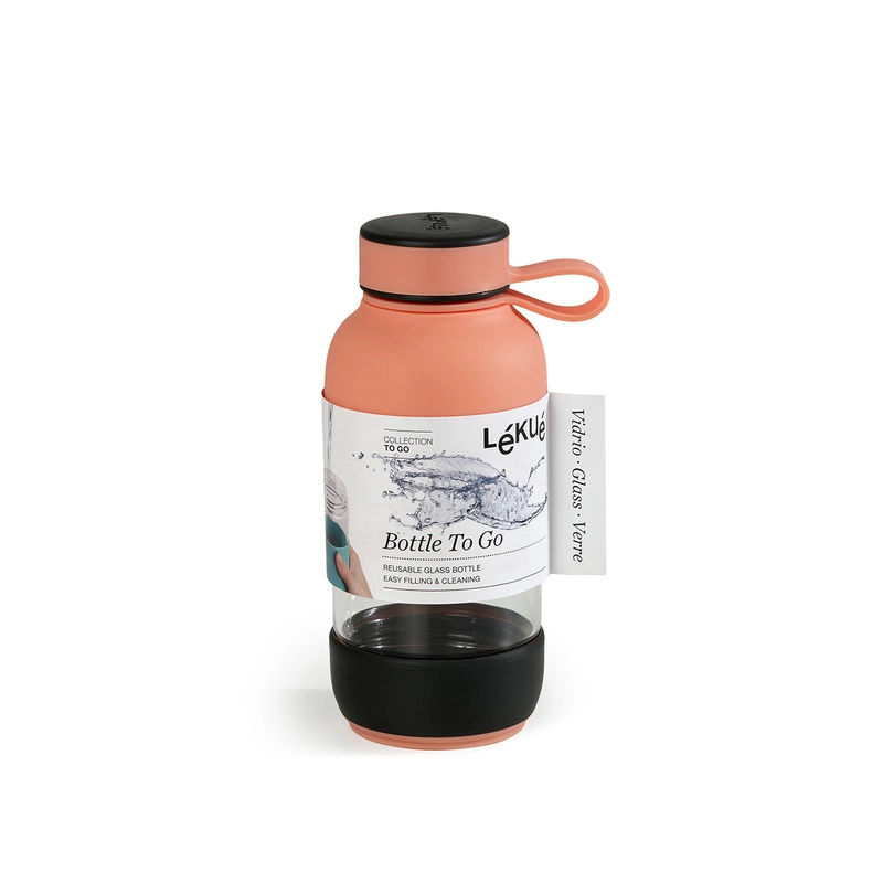 Lekue - Butelka szklana na wodę TO GO różowa