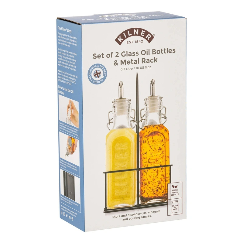 Kilner - Zestaw 2 butelek na oliwę/ocet 0,3l. w koszyku