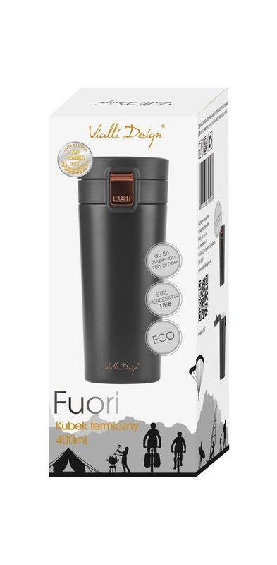 Vialli Design - Kubek termiczny 400ml FUORI czarny Rose Gold