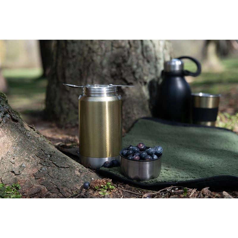 Sagaform - termos obiadowy ze składaną łyżką Mark, stal nierdzewna/miedź, 0,6 l, śred. 9 x 20 cm, złoty To Go