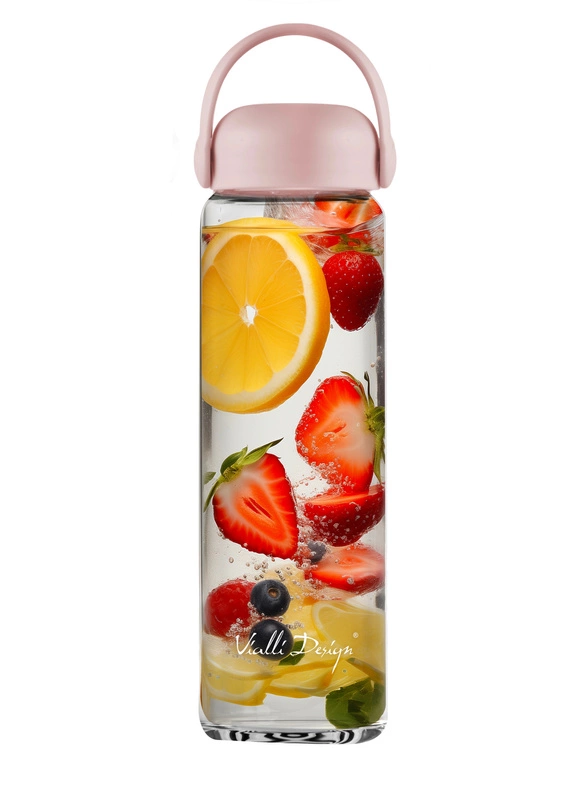 Vialli Design - Szklana butelka na wodę Fuori 540 ml różowa