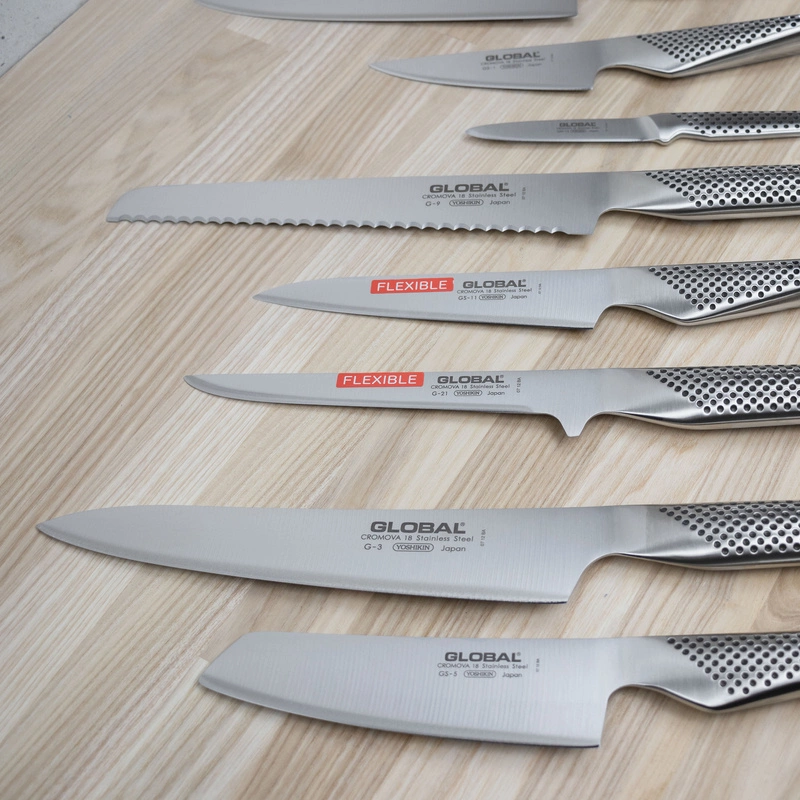 Global - Zestaw noży w gładkim bloku w kropki 11 częściowy