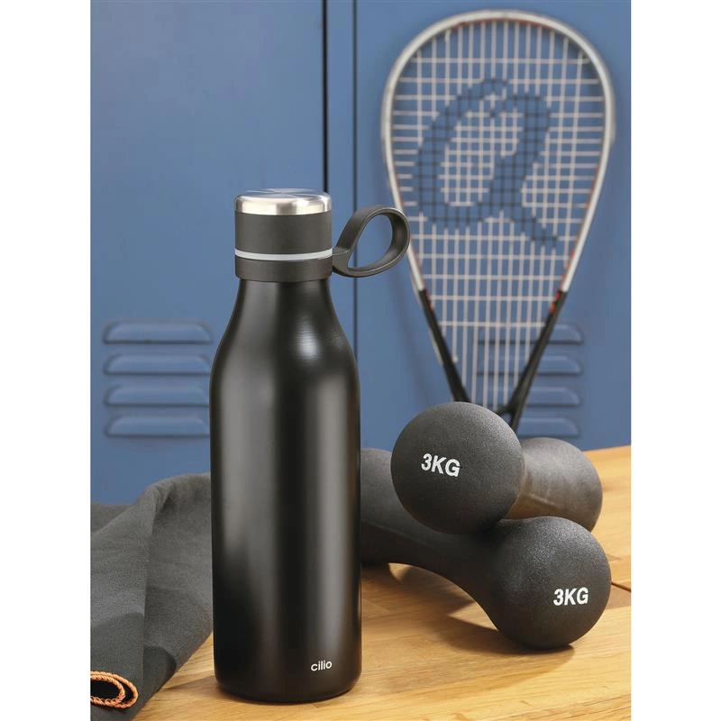 Cilio - butelka termiczna, stal nierdzewna, 0,5 l, śred. 7 x 24 cm, czarna Sportivo