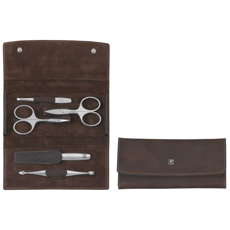 Zwilling - zestaw podróżny - brązowe skórzane etui, 5 elementów Twinox