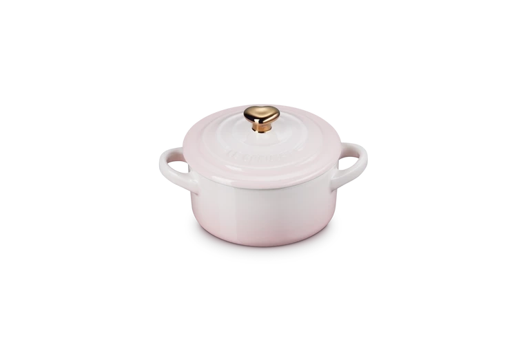 Le Creuset - Mini-Cocotte 10 cm ze złotą gałką serce  Shell Pink