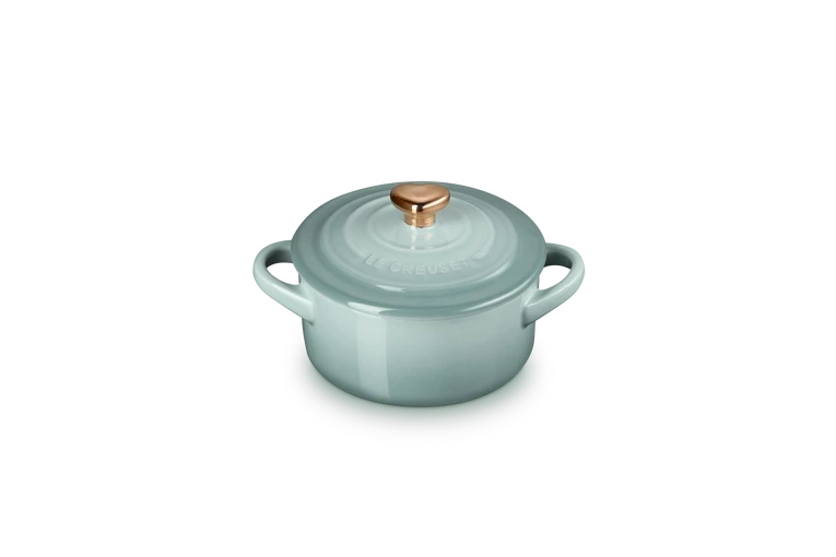 Le Creuset - Mini-Cocotte 10 cm ze złotą gałką serce Sea Salt