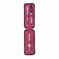 Erbe Solingen - Zestaw do manicure, 3 el. ze stali niklowanej w skórzanym, różowym etui
