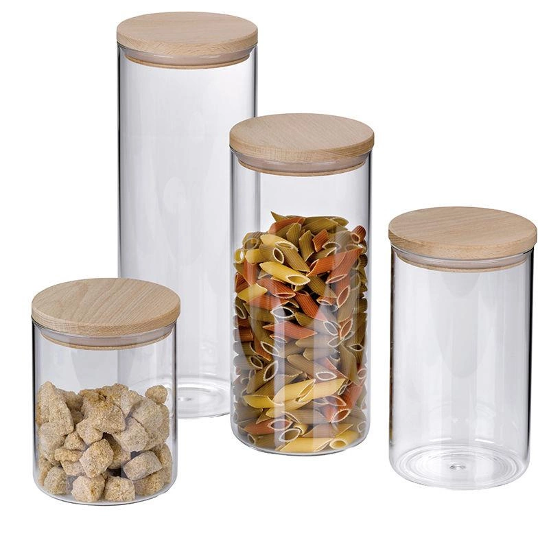 Kela - pojemnik kuchenny, szkło borokrzemowe, drewniana pokrywka, śred.10 cm, wys.22 cm, 1,5 l Amelie