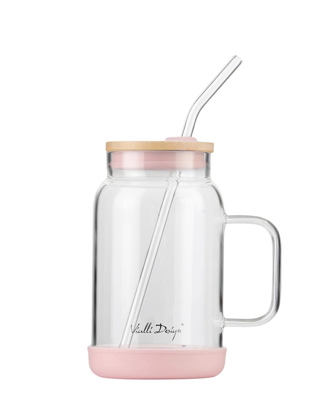 Vialli Design - Słoik ze słomką 600 ml różowy Fuori