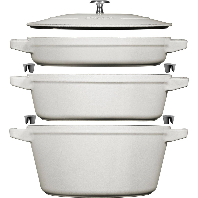 Staub - zestaw 3 naczyń żeliwnych+ pokrywka 24 cm truflowy