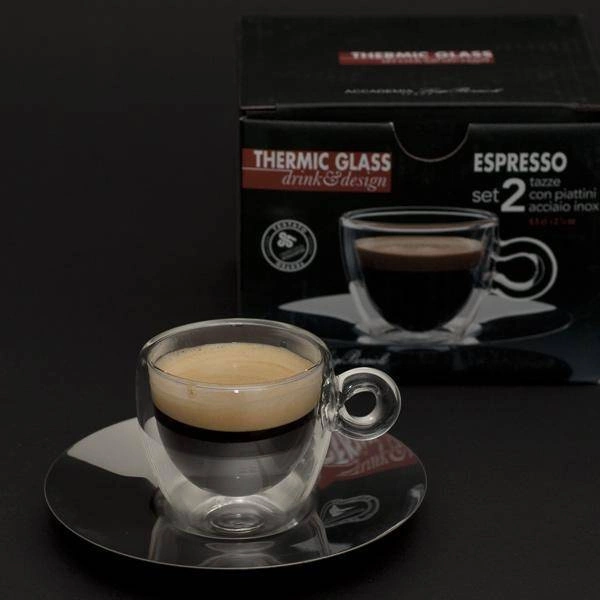 Luigi Bormioli - Filiżanki termiczne do espresso 2 szt. + podstawki
