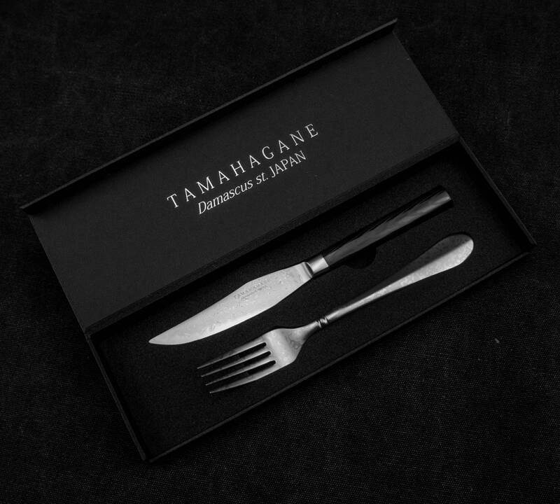 Tamahagane - Micarta Zestaw Nóż + widelec do steków