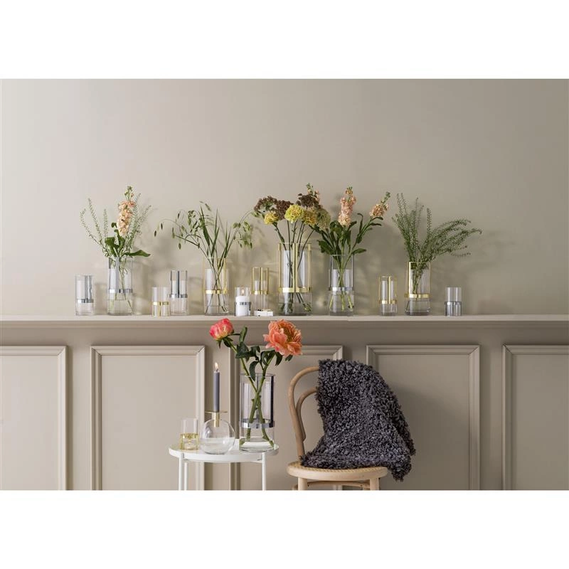 Sagaform - wazon, śred. 8 x 15 cm, szkło/metal, srebrny, pudełko prezentowe Interior