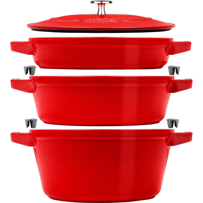 Staub - zestaw 3 naczyń żeliwnych+ pokrywka 24 cm czerwony