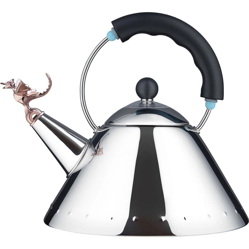 Alessi - czajnik z gwizdkiem smok, polerowany, czarna rączka TEA REX