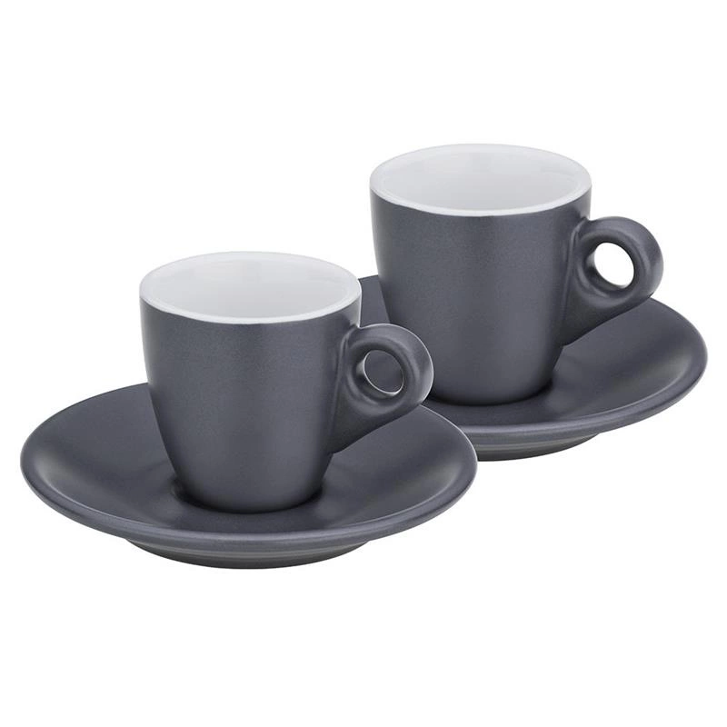 Kela - filiżanki do espresso ze spodkami, 2 szt., ceramika, 0,05 l, śred. 12 x 6,5 cm, szare Mattia