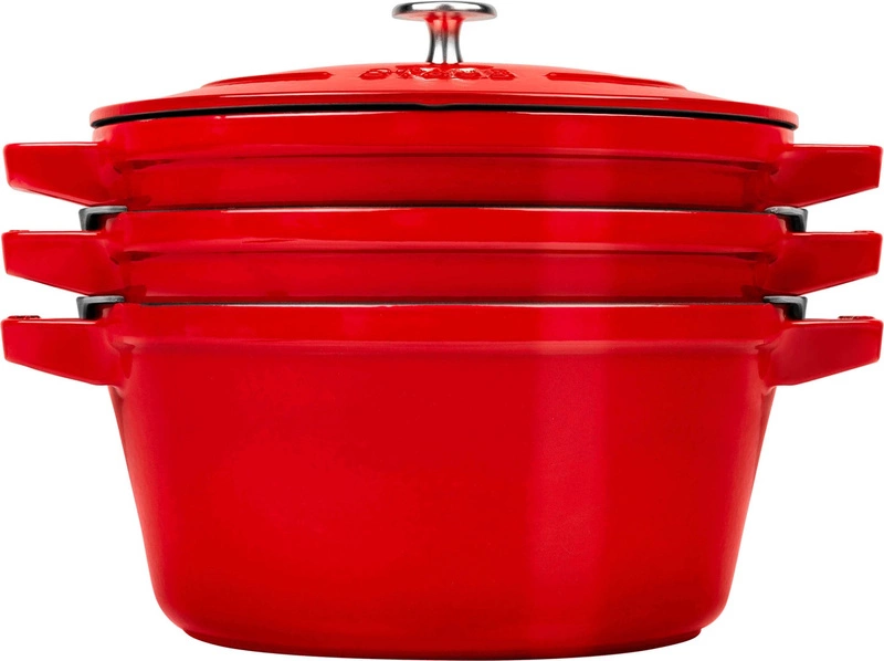 Staub - zestaw 3 naczyń żeliwnych+ pokrywka 24 cm czerwony