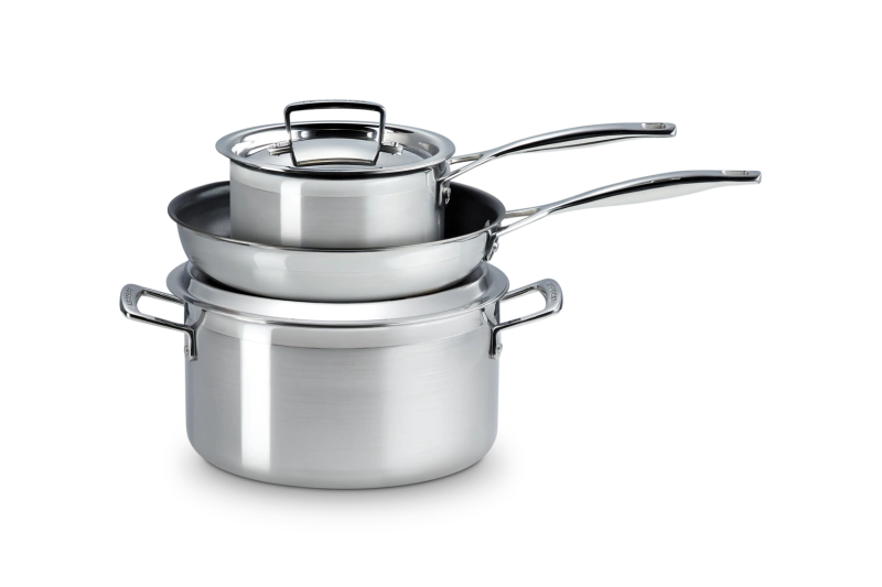 Le Creuset 3-ply dwie komplet garnków i patelnia