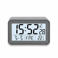 ADE - zegar elektroniczny z kalendarzem i termometrem, 10,5 x 6,5 x 4 cm, szary