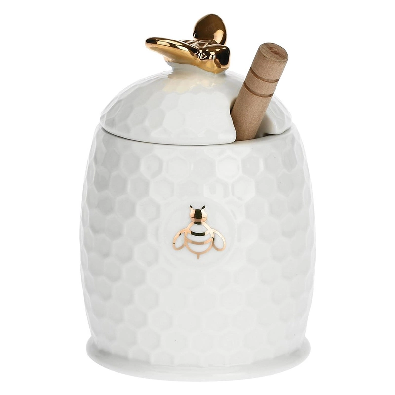 La Porcellana Bianca - pojemnik na miód z łyżeczką 8 cm Aperegina Oro