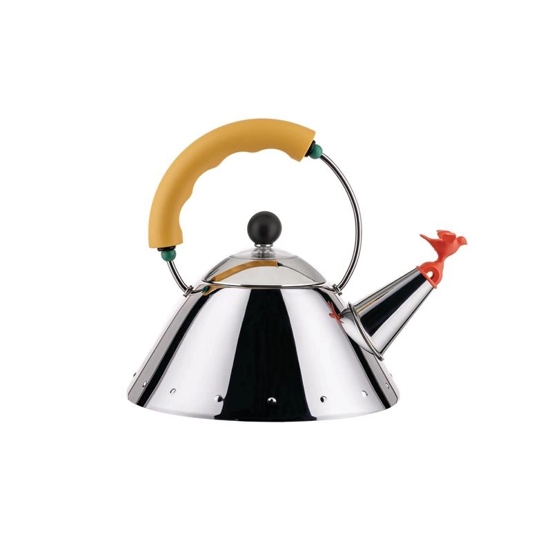 Alessi - czajnik z pomarańczowym gwizdkiem i żółtą rączką 9093
