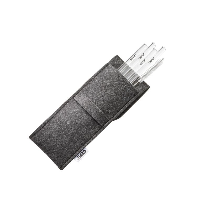 GEFU - zestaw 4 szklanych słomek 18 cm+ etui FUTURE