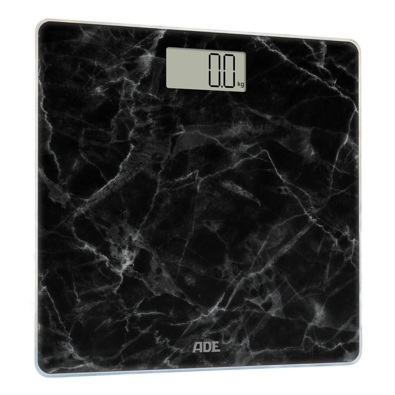ADE - waga łazienkowa, do 180 kg, 30 x 30 cm, marmurowy wzór, czarna