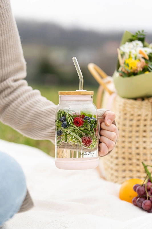 Vialli Design - Słoik ze słomką 600 ml różowy Fuori