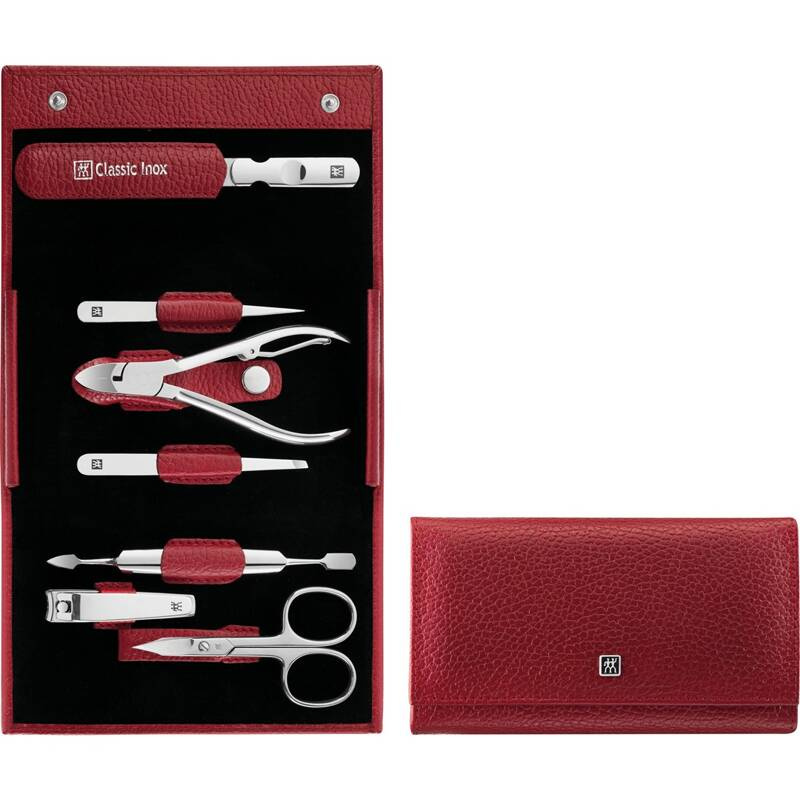 Zwilling - zestaw do manicure – czerwone skórzane etui, 7 elementów Classic Inox