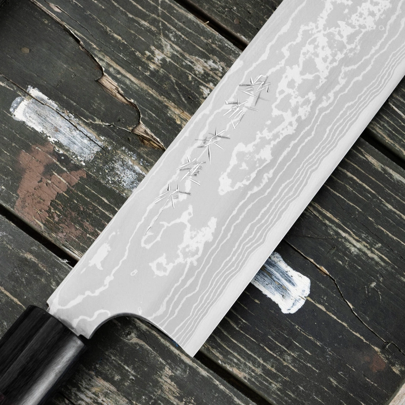 Hideo Kitaoka - Shirogami Satin Damascus Nóż Kamagata Usuba 18cm