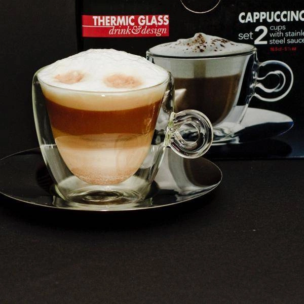 Luigi Bormioli - Filiżanki termiczne do cappuccino 2 szt. + podstawki