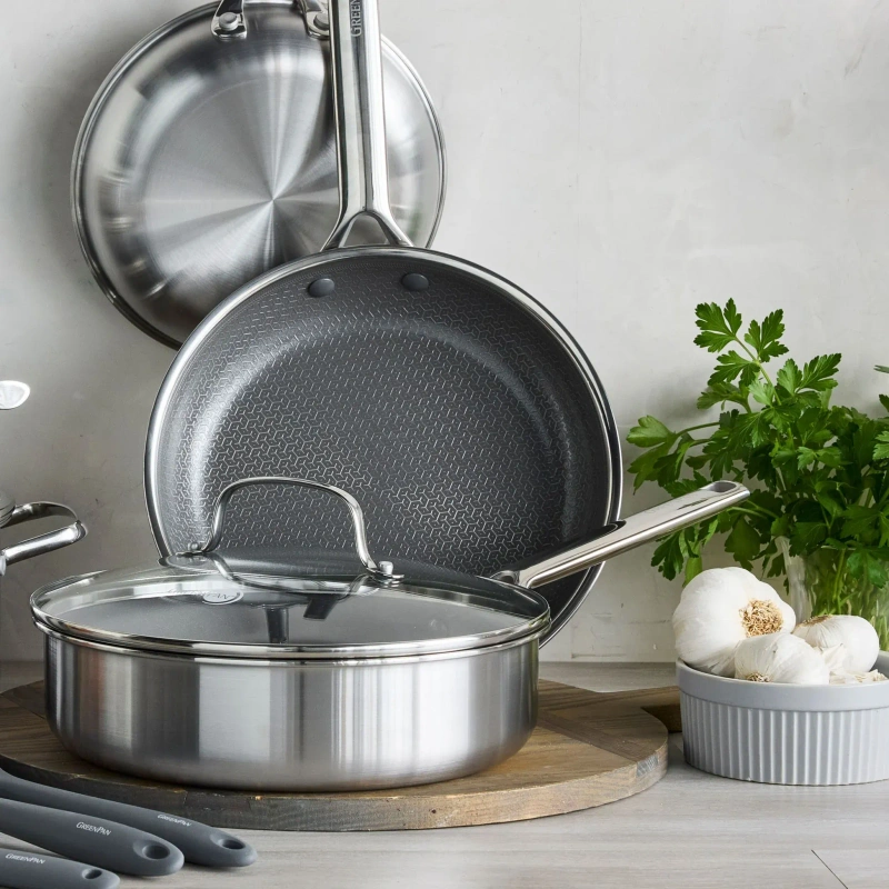 GreenPan - Patelnia głęboka stal z powłoką ceramiczną Apex Collection 24 cm z pokrywką