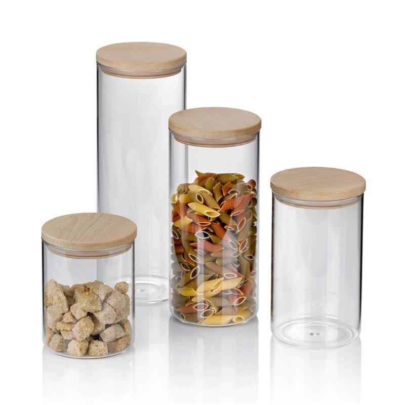 Kela - pojemnik kuchenny, szkło borokrzemowe, drewniana pokrywka, śred.10 cm, wys.13 cm, 0,8 l Amelie