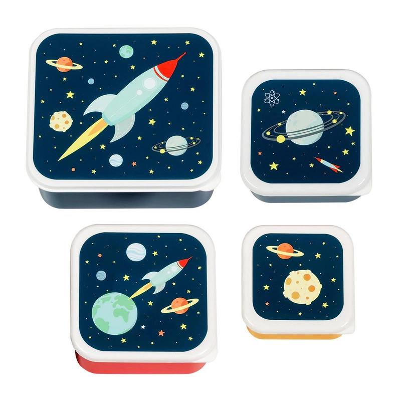 A Little Lovely Company - Lunchbox dla dzieci SPACE - zestaw 4 szt
