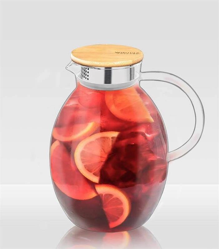 Wilmax - Dzbanek szklany do napojów 2,4 l Oval pokrywa bambusowa