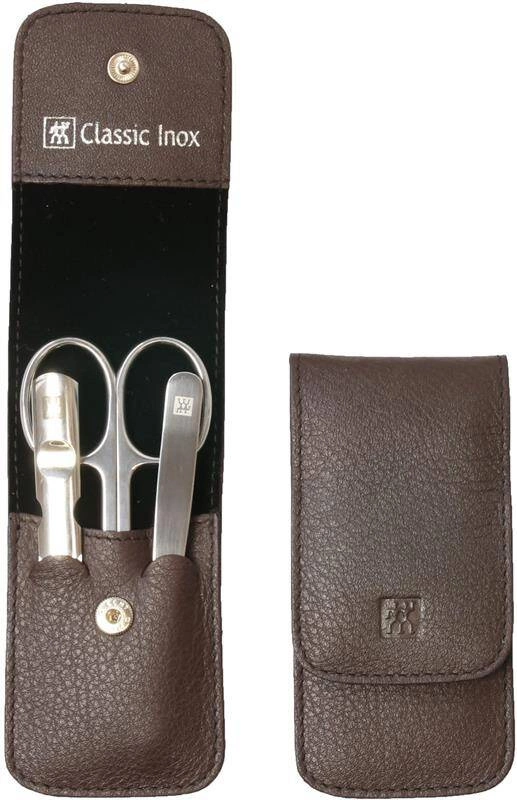 Zwilling - zestaw do manicure - brązowe skórzane etui, 3 elementy Classic Inox