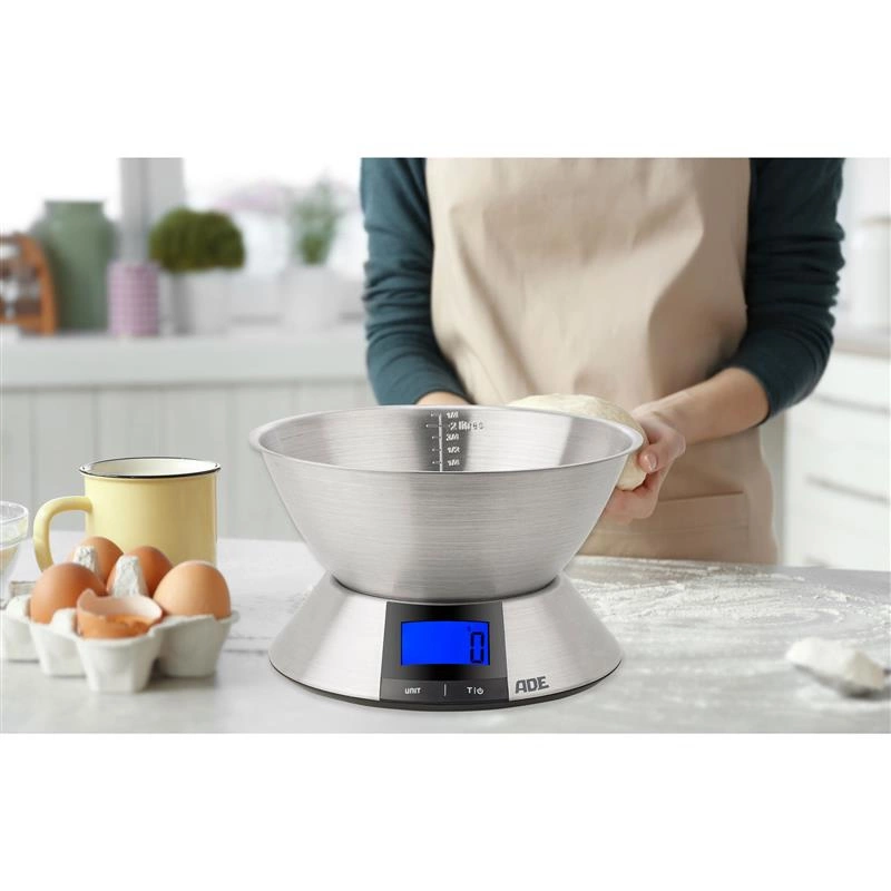 ADE - waga kuchenna z miską, do 5 kg, 2,25 l, śred. 24 x 15,5 cm, szczotkowana stal nierdzewna Hanna