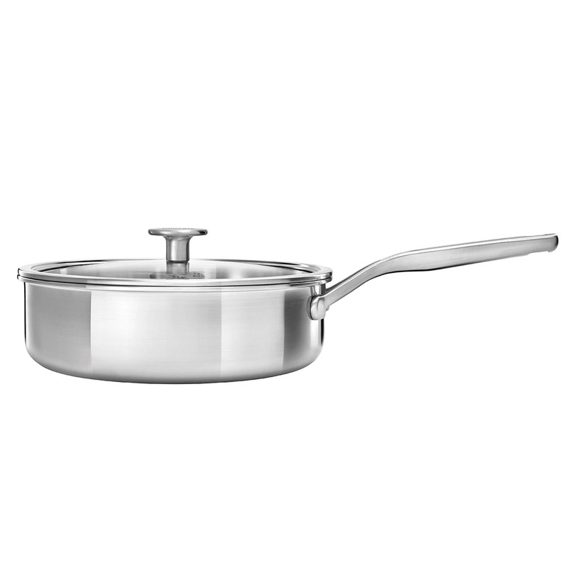 KitchenAid - Głęboka patelnia z pokrywką 3-warstwowa, stalowa - 24cm