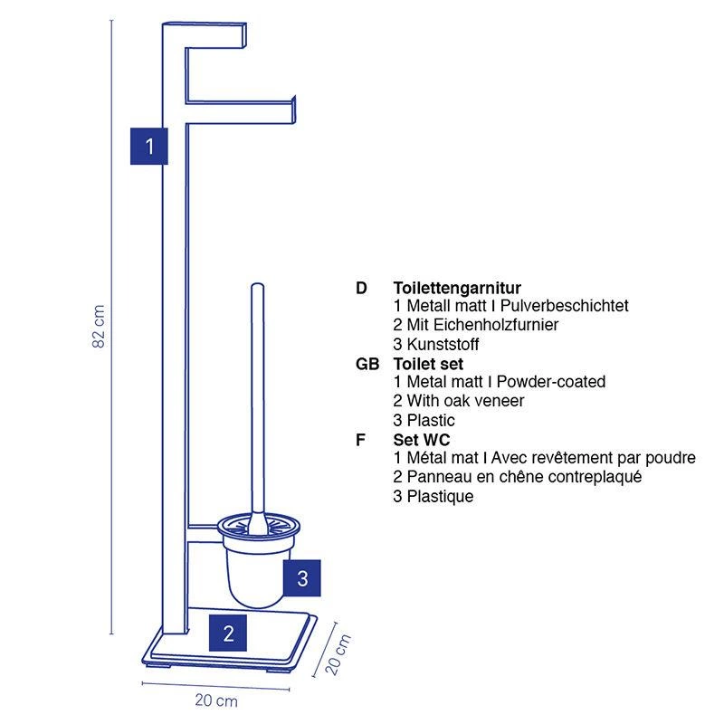 Kela - zestaw toaletowy, 20 x 20 x 82 cm, metal/drewno dębowe Oak