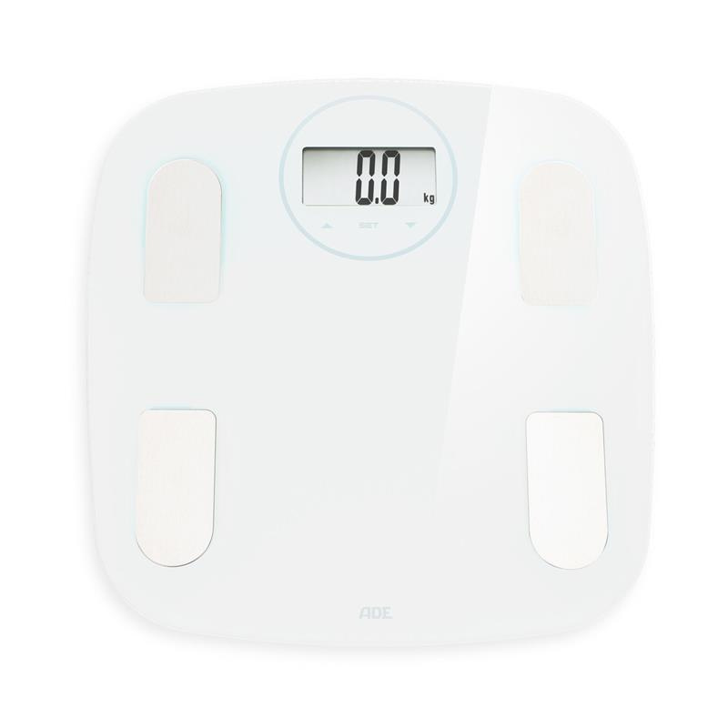 ADE - waga łazienkowa z analizą masy ciała, do 180 kg, 31 x 30 cm, biała Nova