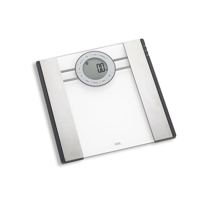 ADE - waga łazienkowa z analizą masy ciała, łączność Bluetooth, do 180 kg, 31 x 31 cm FITvigo